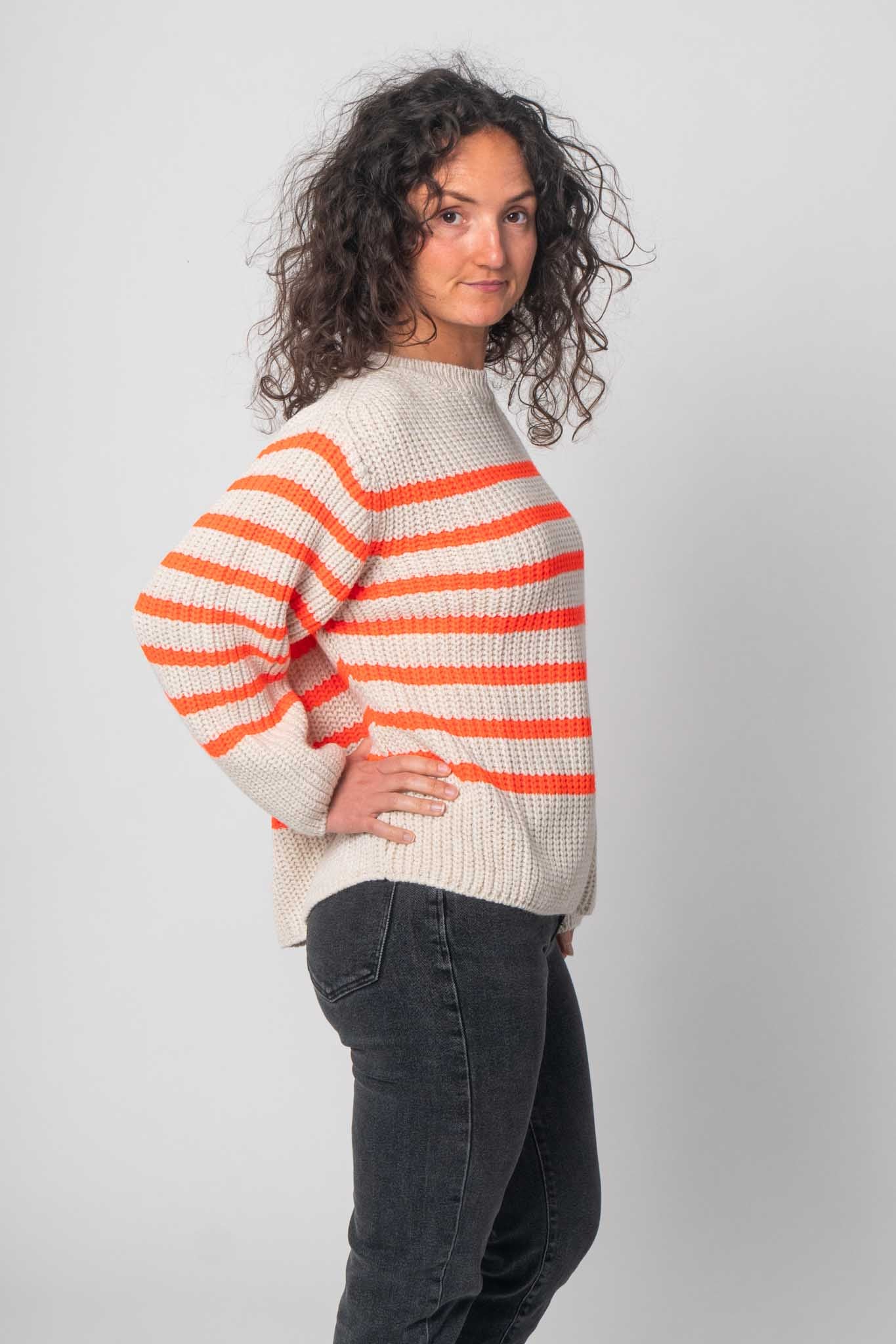 Pullover mit Streifenoptik - Weiß/Orange