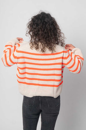 Pullover mit Streifenoptik - Weiß/Orange