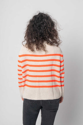 Pullover mit Streifenoptik - Weiß/Orange