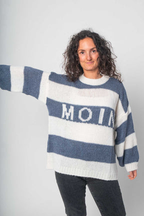Pullover "Moin" mit Streifen - Weiß/Blau