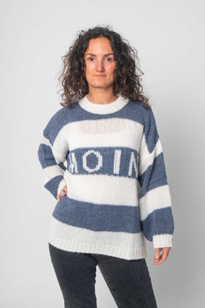 Pullover "Moin" mit Streifen - Weiß/Blau