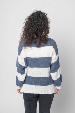 Pullover "Moin" mit Streifen - Weiß/Blau