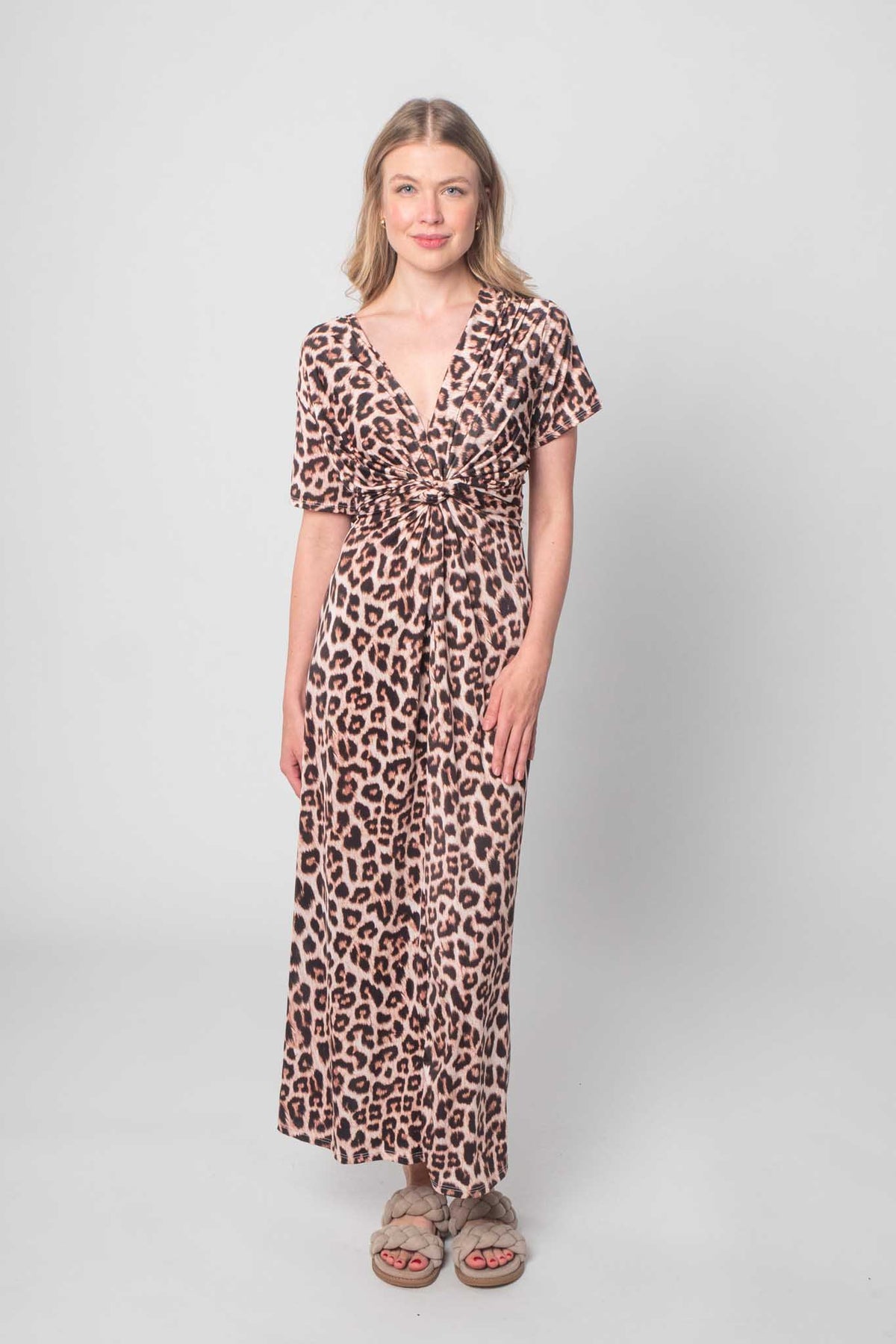 Kleid mit Leoparden Print - Beige/Schwarz