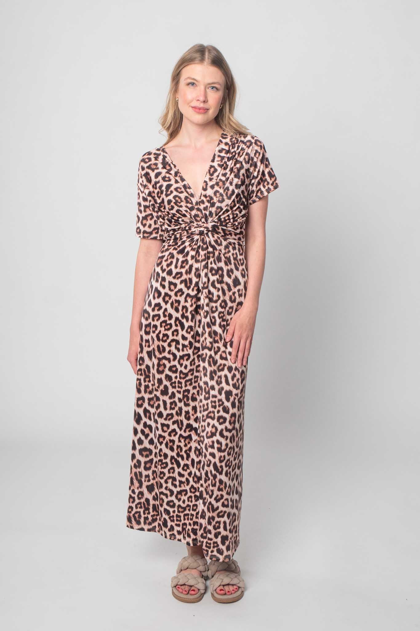 Kleid mit Leoparden Print - Beige/Schwarz