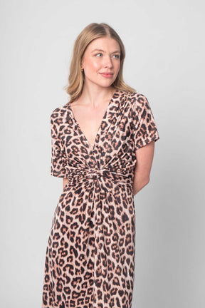 Kleid mit Leoparden Print - Beige/Schwarz