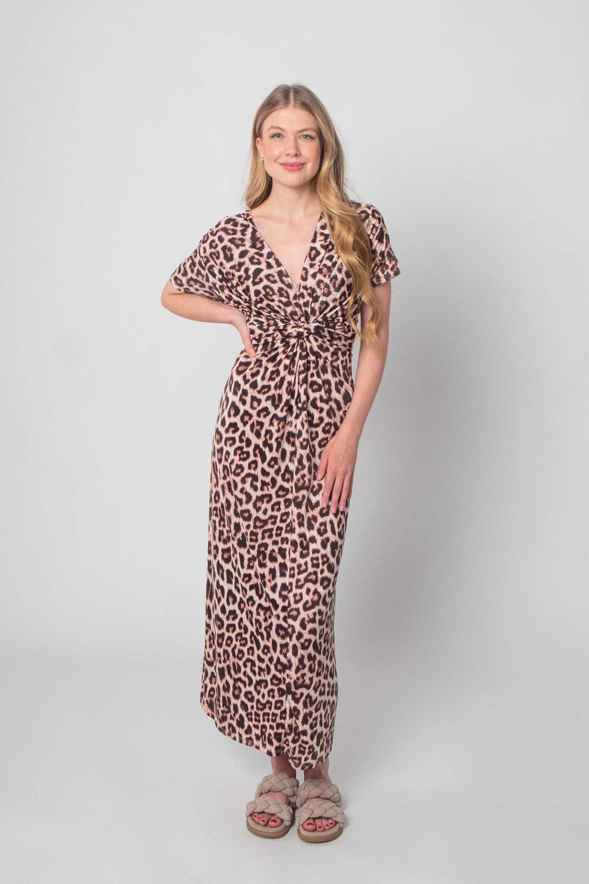 Kleid mit Leoparden Print - Beige/Schwarz