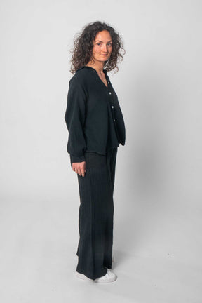 Lisa Style - Musselin Zweiteiler (Bluse mit Hose) - Schwarz