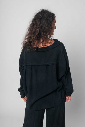 Lisa Style - Musselin Zweiteiler (Bluse mit Hose) - Schwarz