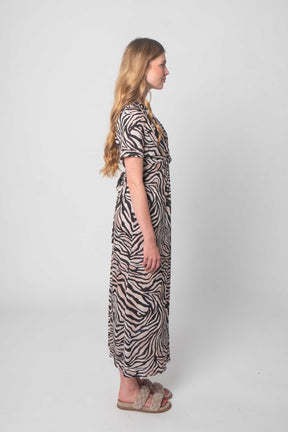 Kleid mit Zebra Print - Schwarz/Weiß/Beige