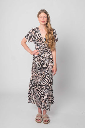 Kleid mit Zebra Print - Schwarz/Weiß/Beige