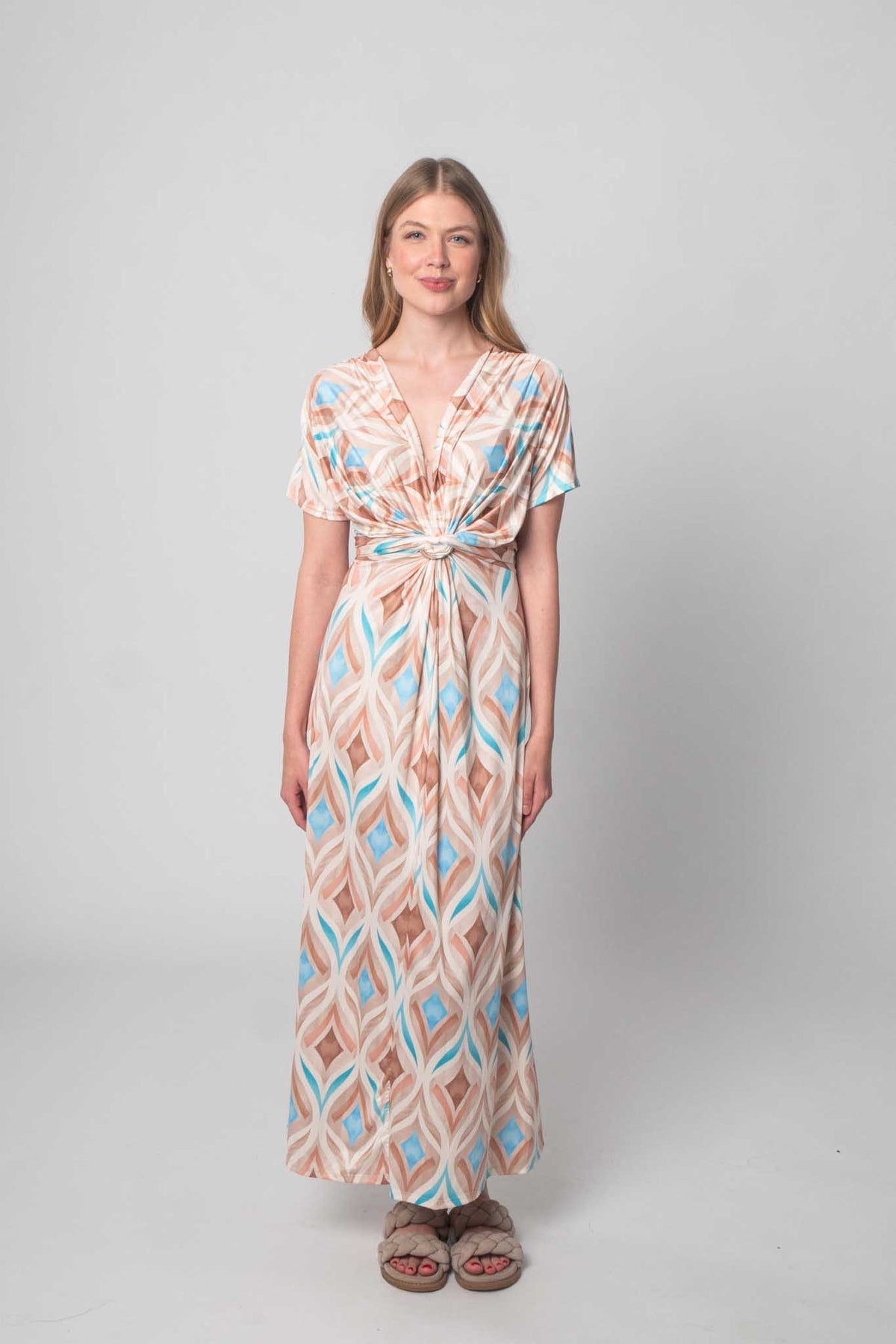 Lisa Style - Kleid mit Design - Beige/Braun/Blau