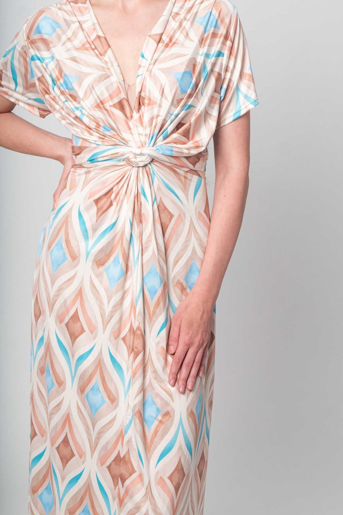 Kleid mit Design - Beige/Braun/Blau