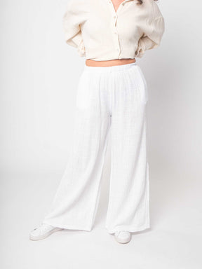 Musselin Zweiteiler (Bluse mit Hose) - Creme/Weiß