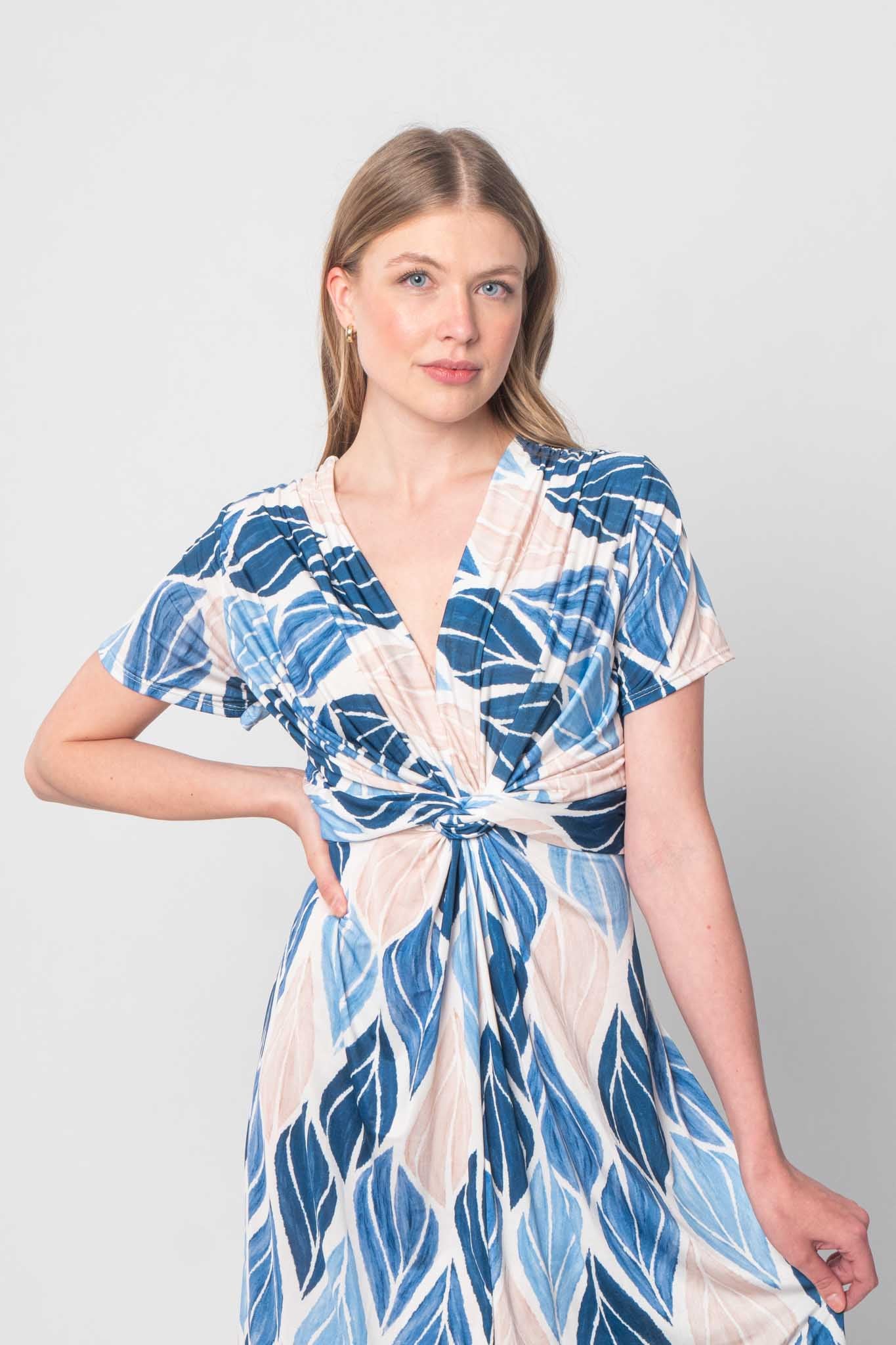 Kleid mit Design - Blau/Beige