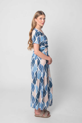 Lisa Style - Kleid mit Design - Blau/Beige