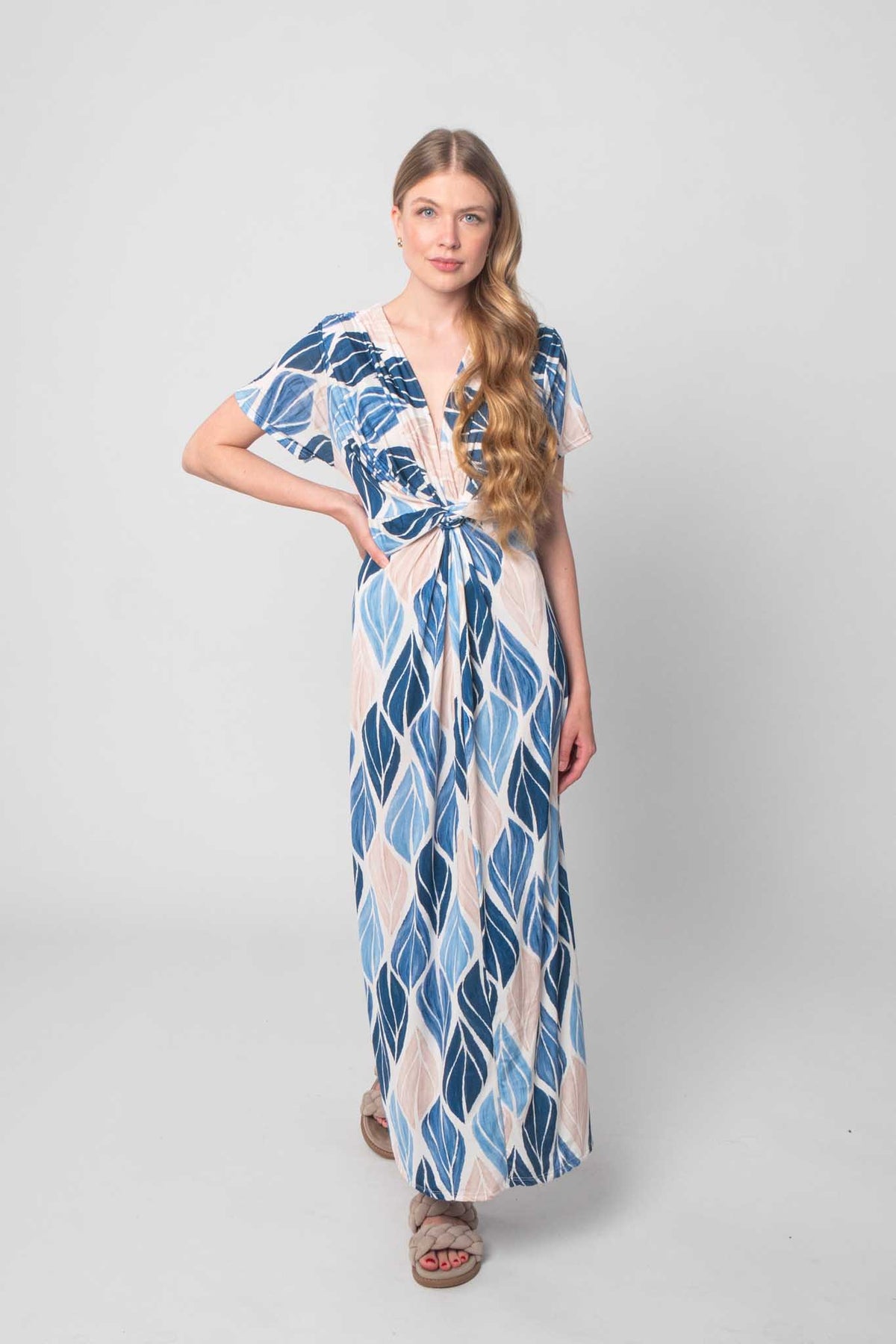 Kleid mit Design - Blau/Beige