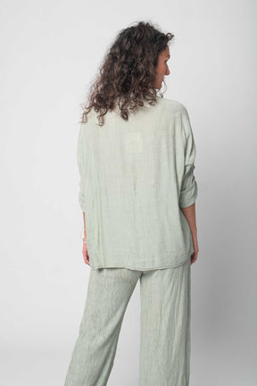 Bequemer Viskose Zweiteiler (Bluse mit Hose) - Mint/Olive