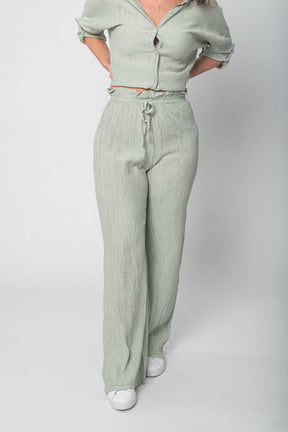 Bequemer Viskose Zweiteiler (Bluse mit Hose) - Mint/Olive
