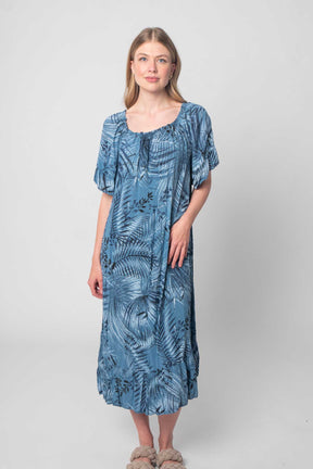 Lockeres Baumwolle Kleid mit Design - Jeansblau