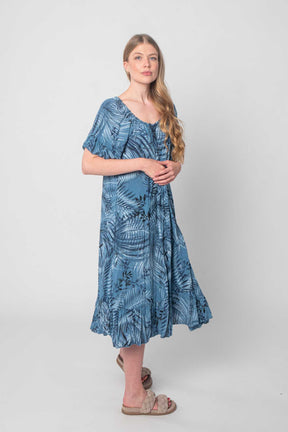 Lockeres Baumwolle Kleid mit Design - Jeansblau