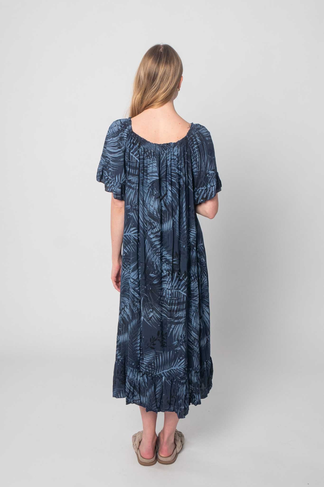 Lockeres Baumwolle Kleid mit Design - Dunkelblau