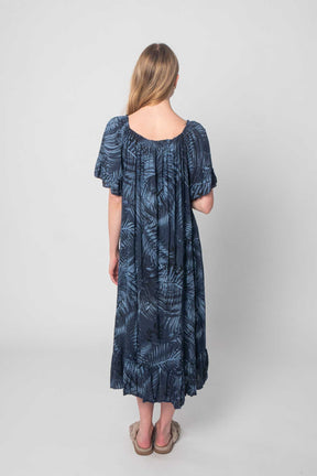 Lockeres Baumwolle Kleid mit Design - Dunkelblau