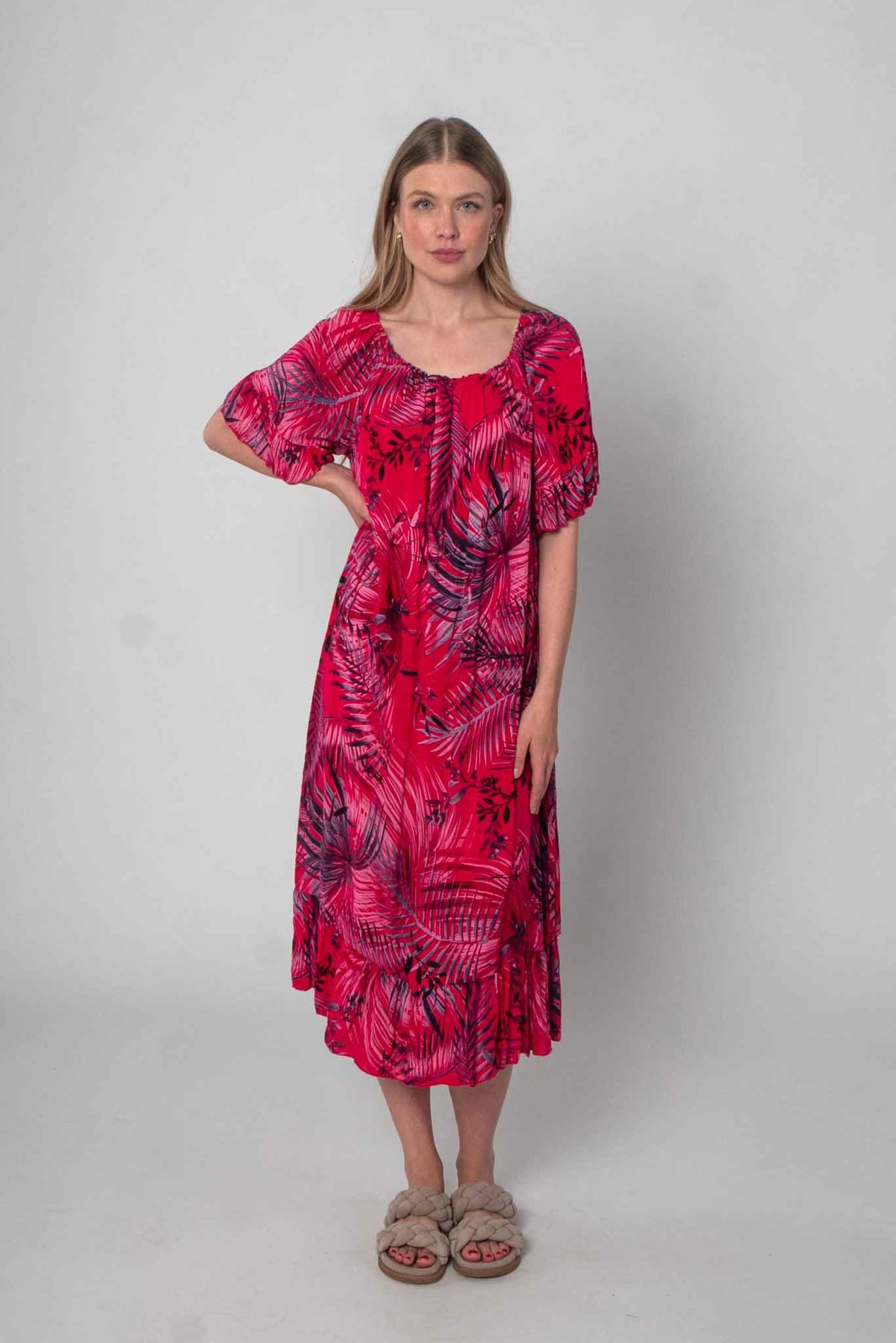Lockeres Baumwolle Kleid mit Design - Rot