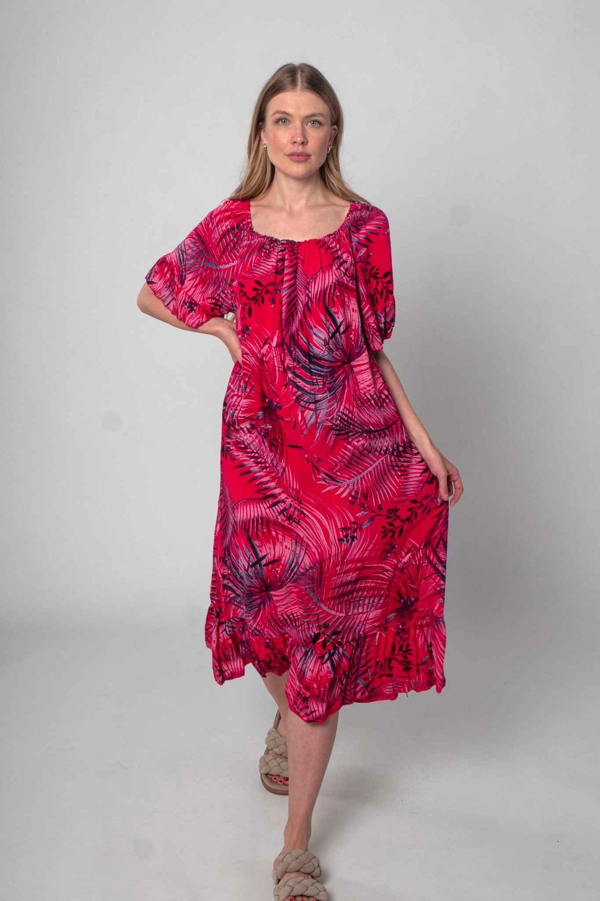 Lockeres Baumwolle Kleid mit Design - Rot