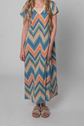 DressWithClass Straight Fit Kleid mit Muster - Blau Multicolor