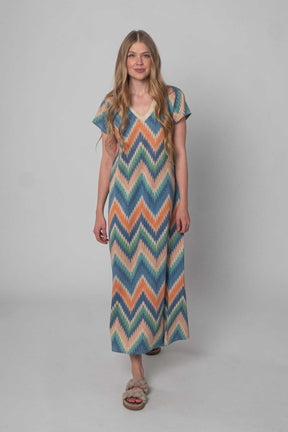 DressWithClass Straight Fit Kleid mit Muster - Blau Multicolor