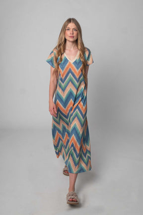 DressWithClass Straight Fit Kleid mit Muster - Blau Multicolor