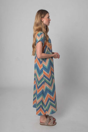 DressWithClass Straight Fit Kleid mit Muster - Blau Multicolor