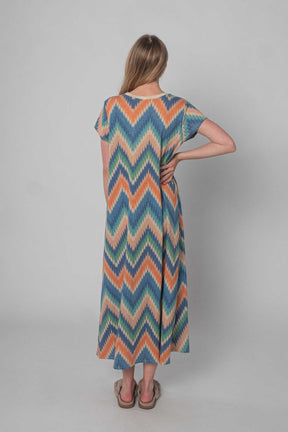 DressWithClass Straight Fit Kleid mit Muster - Blau Multicolor