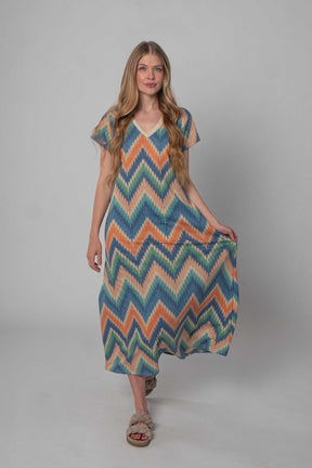 DressWithClass Straight Fit Kleid mit Muster - Blau Multicolor