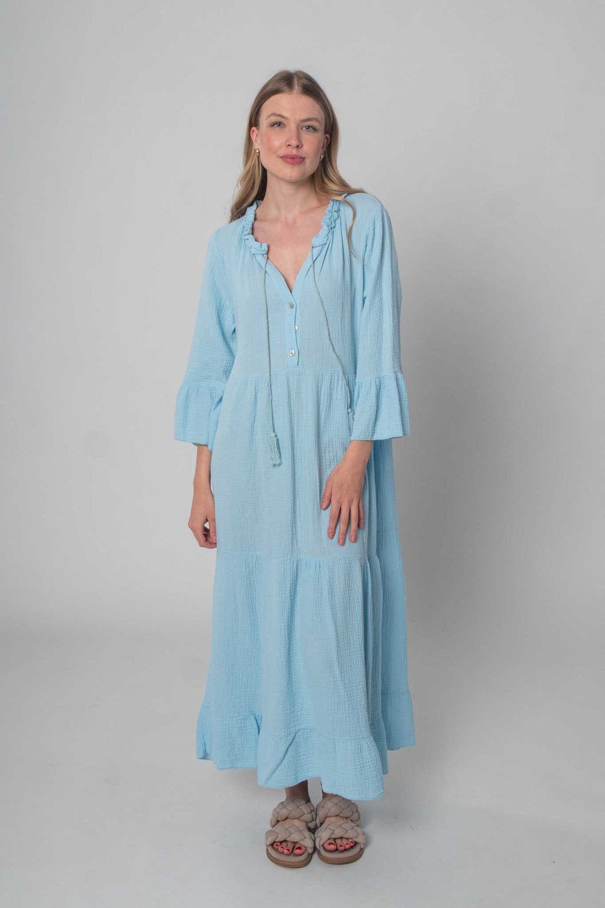DressWithClass Lockeres Musselin Kleid - Hellblau