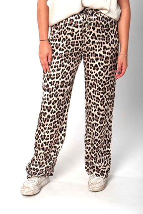 Lässige Leo Hose - Satin Seidenoptik - Beige/Schwarz