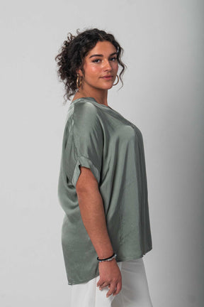 Satin "Seiden Optik" T-Shirt - Khaki