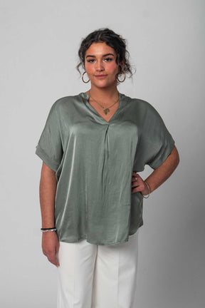 Satin "Seiden Optik" T-Shirt - Khaki