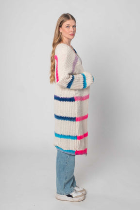 Flair - Strickjacke mit Streifen Weiß/Pink/Blau