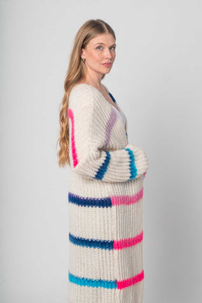 Flair - Strickjacke mit Streifen Weiß/Pink/Blau