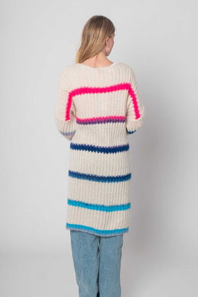 Flair - Strickjacke mit Streifen Weiß/Pink/Blau