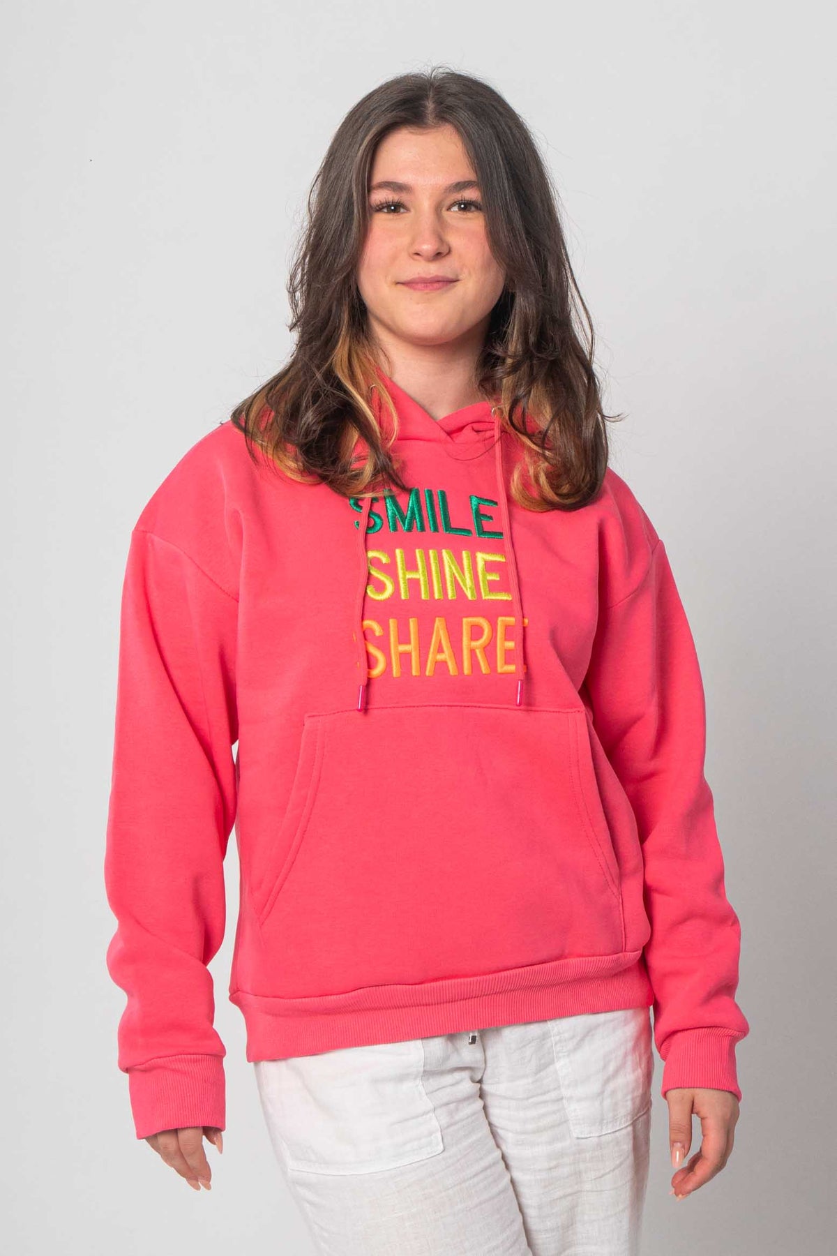Hoodie/Sweatshirt "Smile - Shine - Share" - Pink/Neon