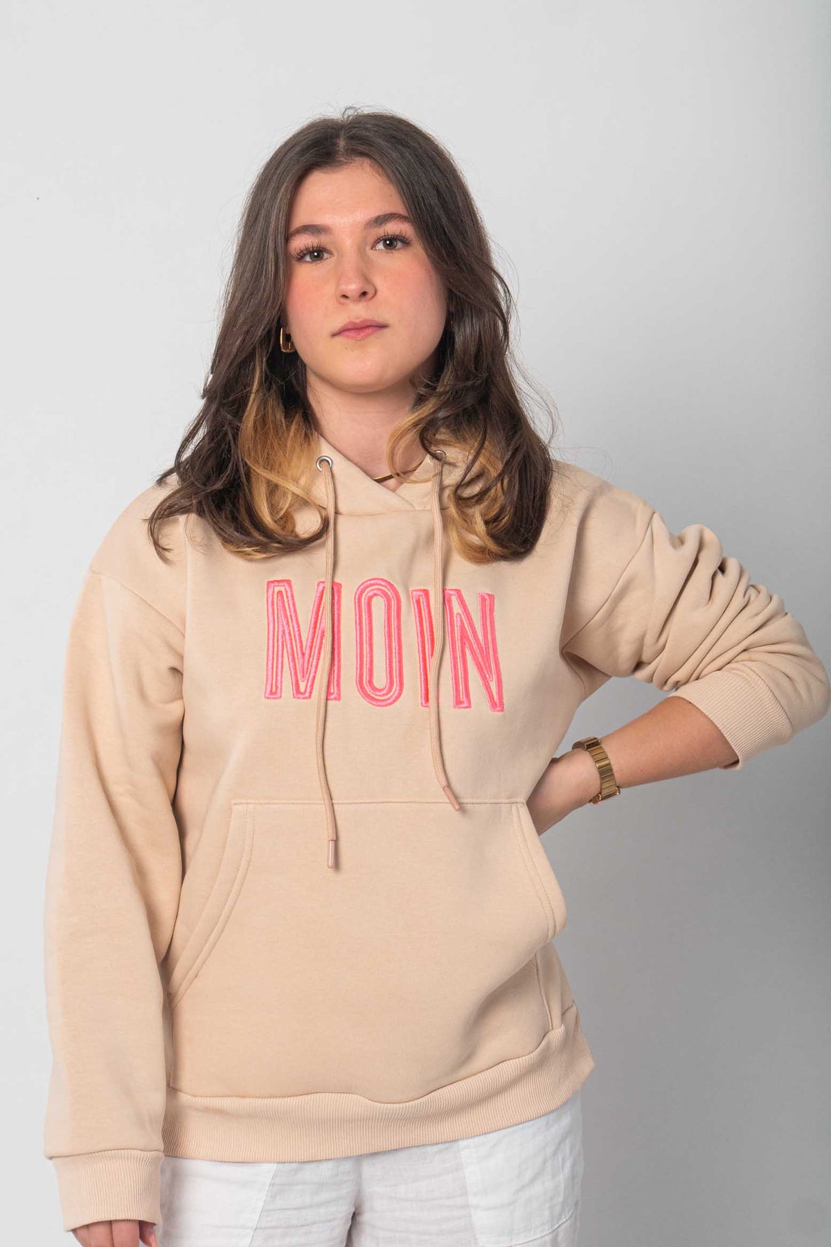 Basic Moin Hoodie/Sweatshirt - Beige/Pink