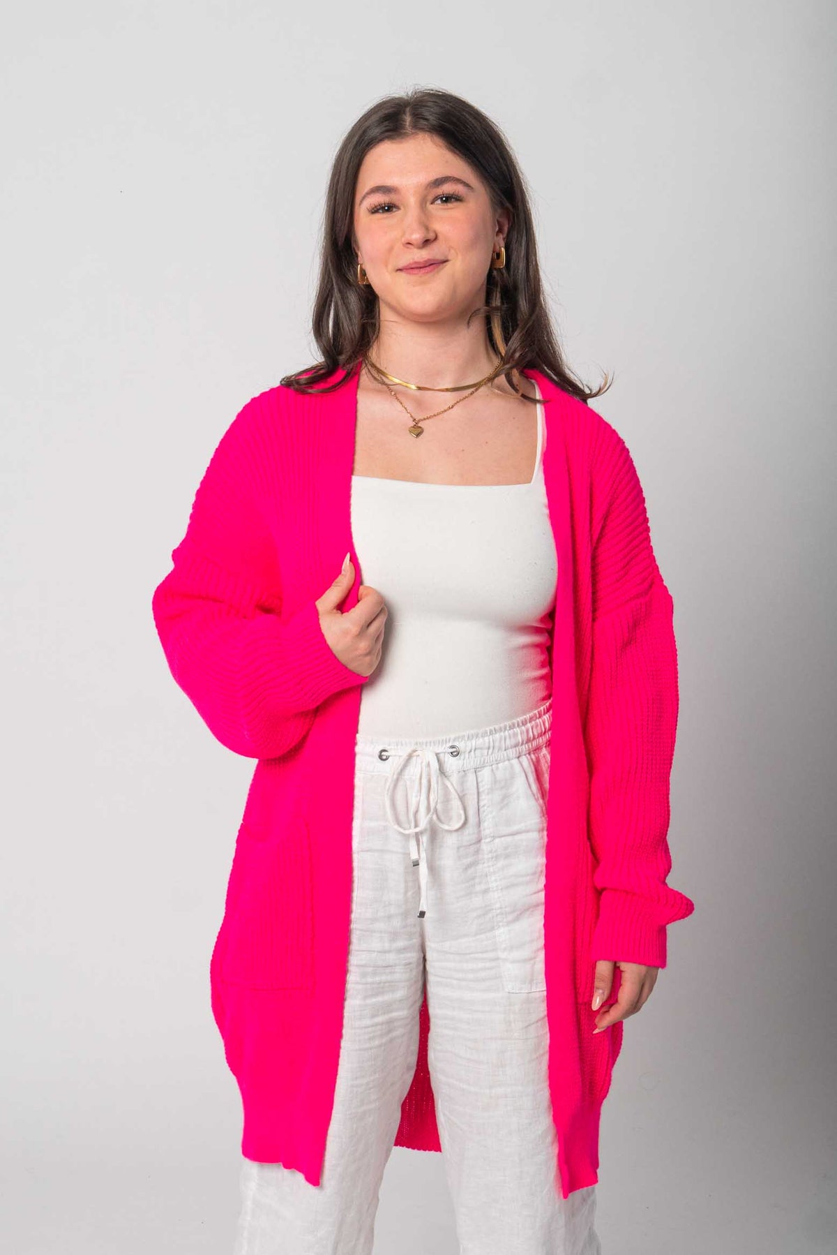 Strickjacke in trendigem Neonfarbton - Pink