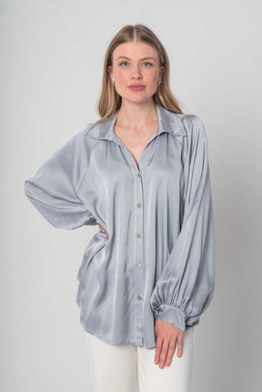 Seiden Bluse mit Knopfleiste - Grau