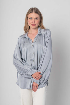 Seiden Bluse mit Knopfleiste - Grau