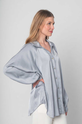 Seiden Bluse mit Knopfleiste - Grau