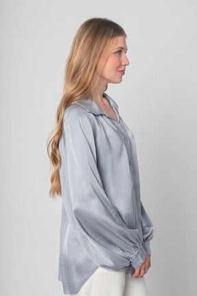 Seiden Bluse mit Knopfleiste - Grau