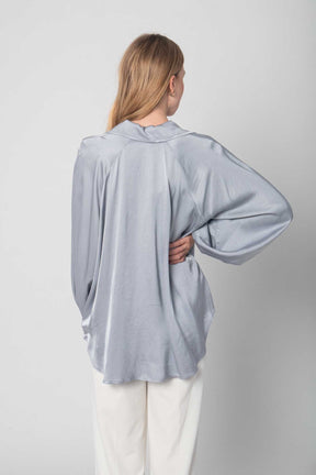 Seiden Bluse mit Knopfleiste - Grau