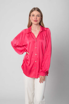 Seiden Bluse mit Knopfleiste - Rosa/Pink